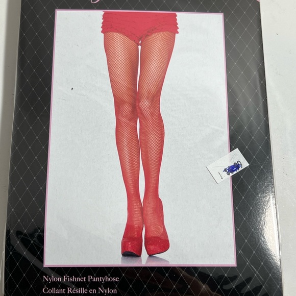 Leg Avenue Nylon Fishnet Pantyhose, Red Plus Size - Picture 1 of 9